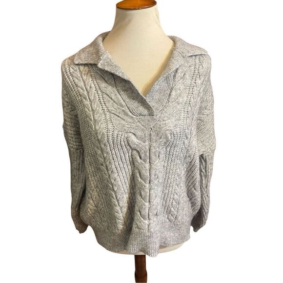 Time and Tru Gray Cable Knit V-Neck Collared Long Sleeve Sweater Size L (12-14) - Picture 9 of 9